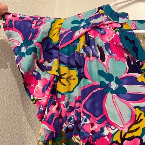 Umgee Pink and Blue Casual Sundress with V-neck Flutter Sleeves - Picture 3 of 6